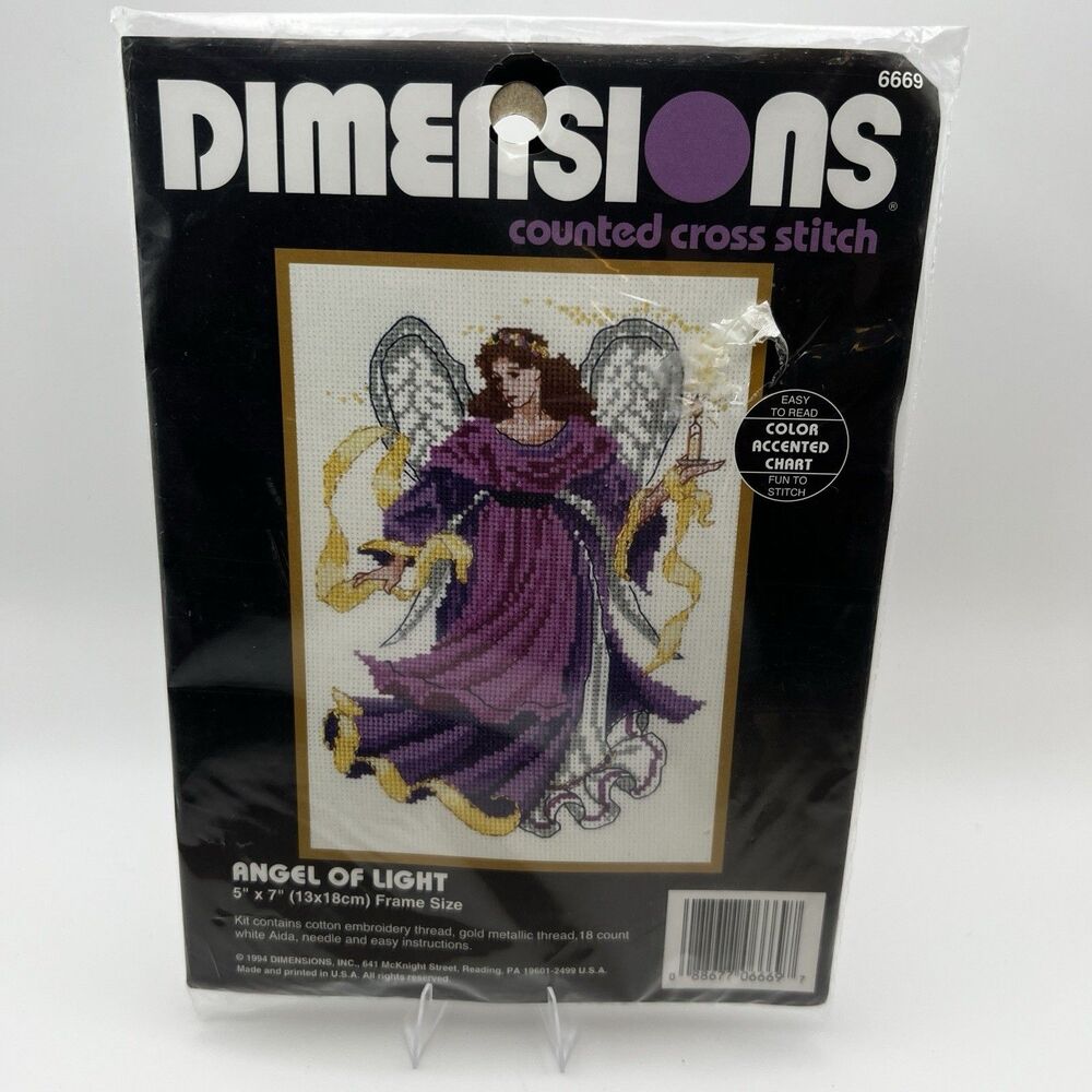 Dimensions Angel of Light Counted Cross Stitch Kit #6669 Purple Gold Vintage NOS